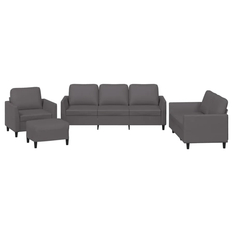 Ensemble de canapés 4 pcs avec coussins Gris Similicuir - 2