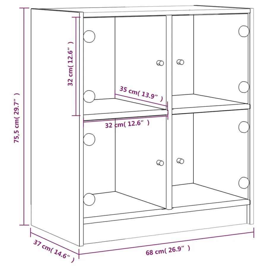 Armoire latérale avec portes en verre sonoma gris 68x37x75,5 cm - 11