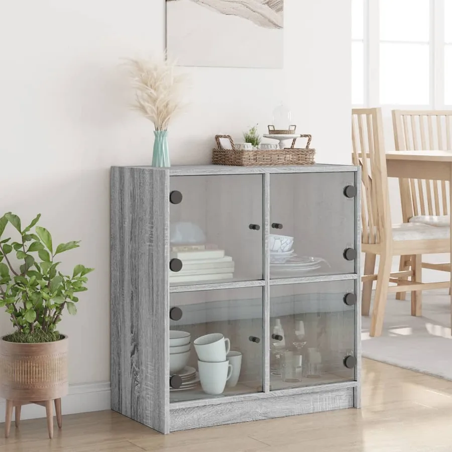 Armoire latérale avec portes en verre sonoma gris 68x37x75,5 cm - 3