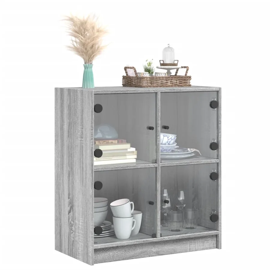 Armoire latérale avec portes en verre sonoma gris 68x37x75,5 cm - 4