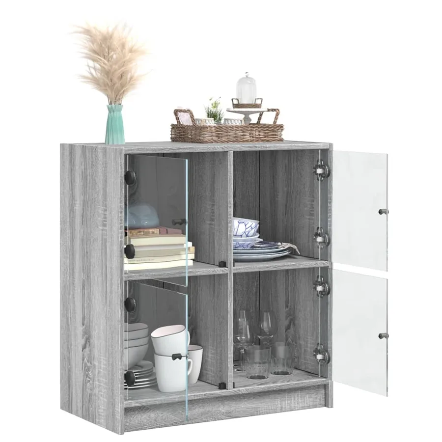 Armoire latérale avec portes en verre sonoma gris 68x37x75,5 cm - 5