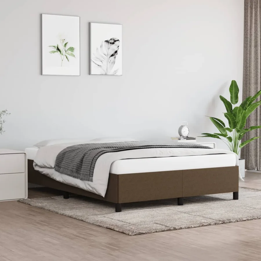 Cadre de lit sans matelas marron foncé 140x190 cm tissu