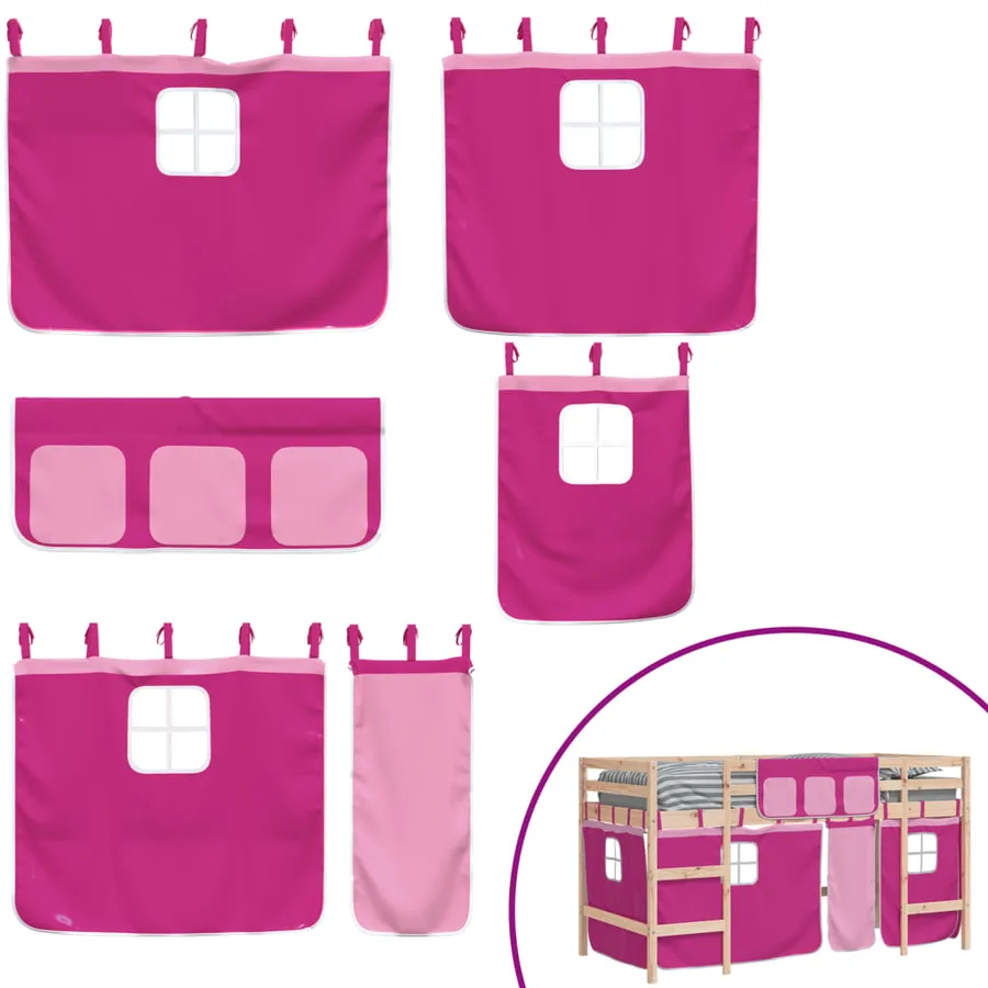 Lit mezzanine enfants avec rideaux sans matelas rose 90x190 cm - 10