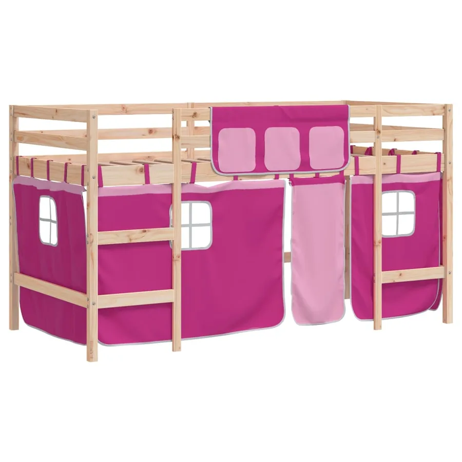 Lit mezzanine enfants avec rideaux sans matelas rose 90x190 cm - 2