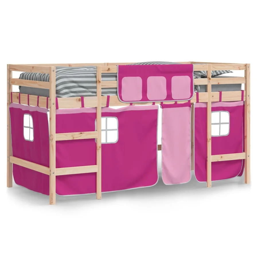 Lit mezzanine enfants avec rideaux sans matelas rose 90x190 cm - 3