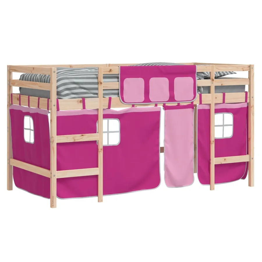 Lit mezzanine enfants avec rideaux sans matelas rose 90x190 cm - 4