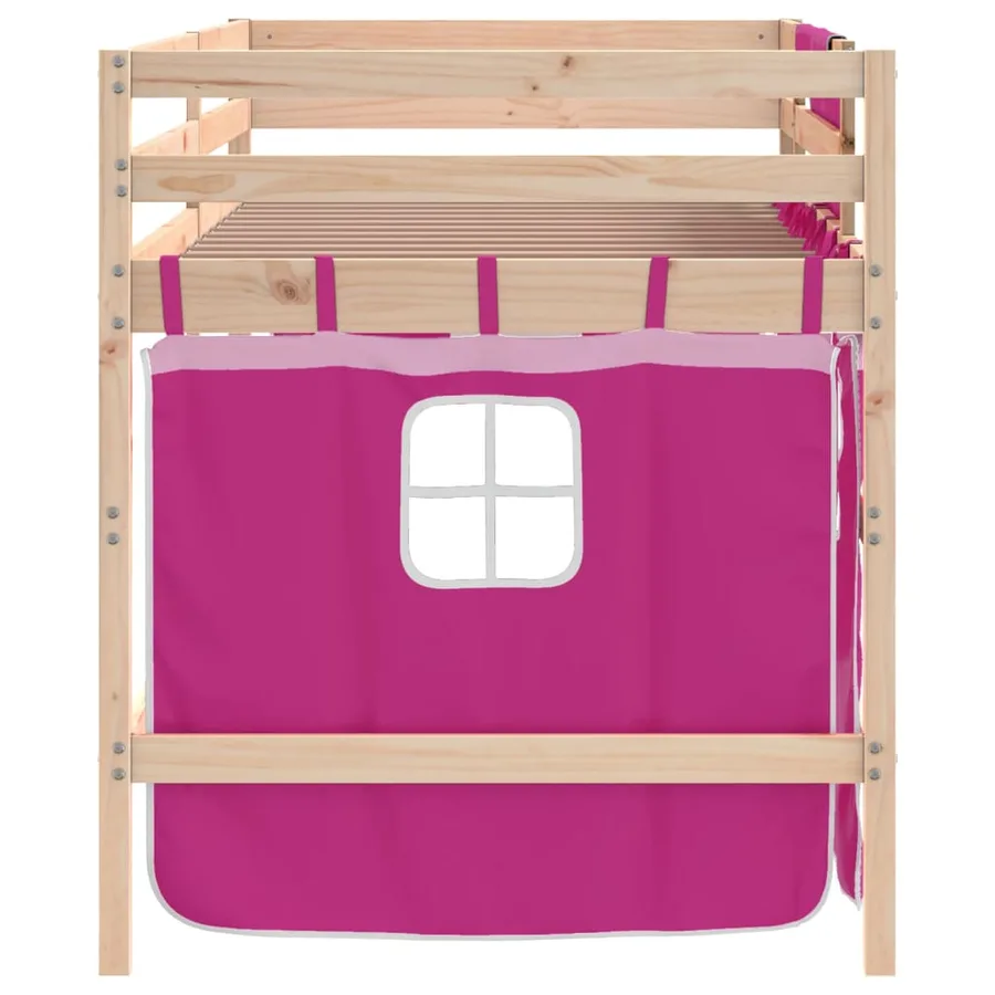 Lit mezzanine enfants avec rideaux sans matelas rose 90x190 cm - 8