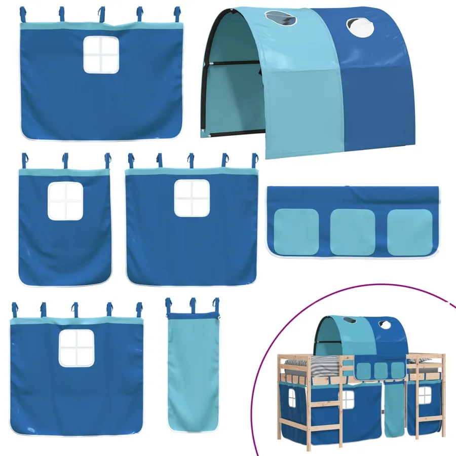 Lit mezzanine enfants avec tunnel sans matelas bleu 90x190 cm - 10