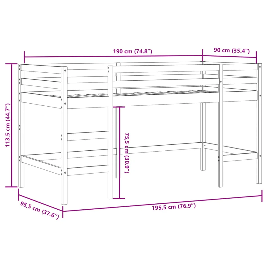 Lit mezzanine enfants avec tunnel sans matelas bleu 90x190 cm - 14