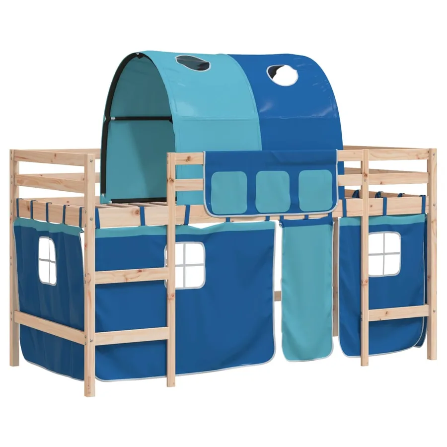 Lit mezzanine enfants avec tunnel sans matelas bleu 90x190 cm - 2