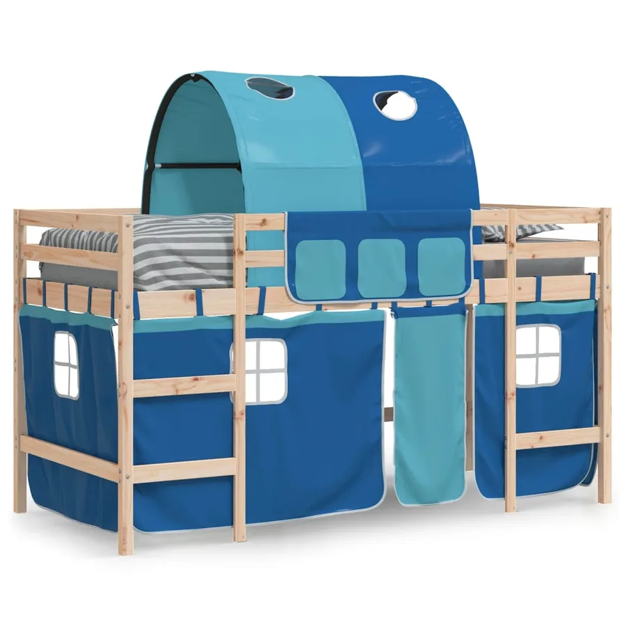 Lit mezzanine enfants avec tunnel sans matelas bleu 90x190 cm - 3