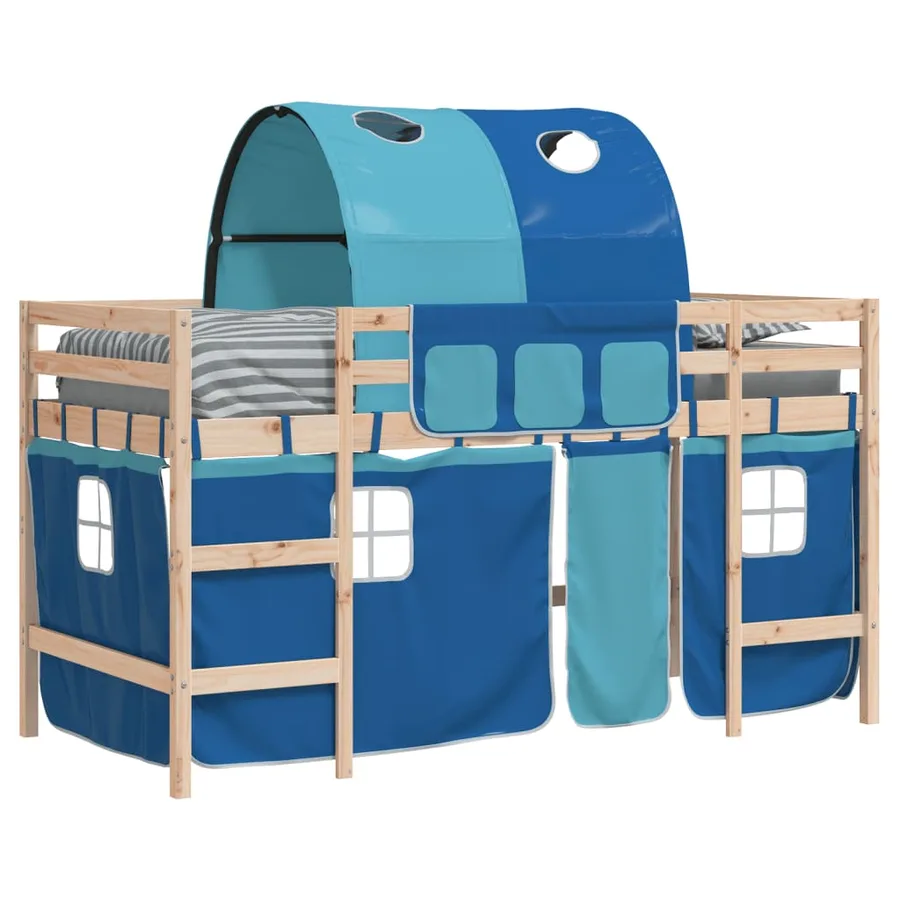 Lit mezzanine enfants avec tunnel sans matelas bleu 90x190 cm - 4