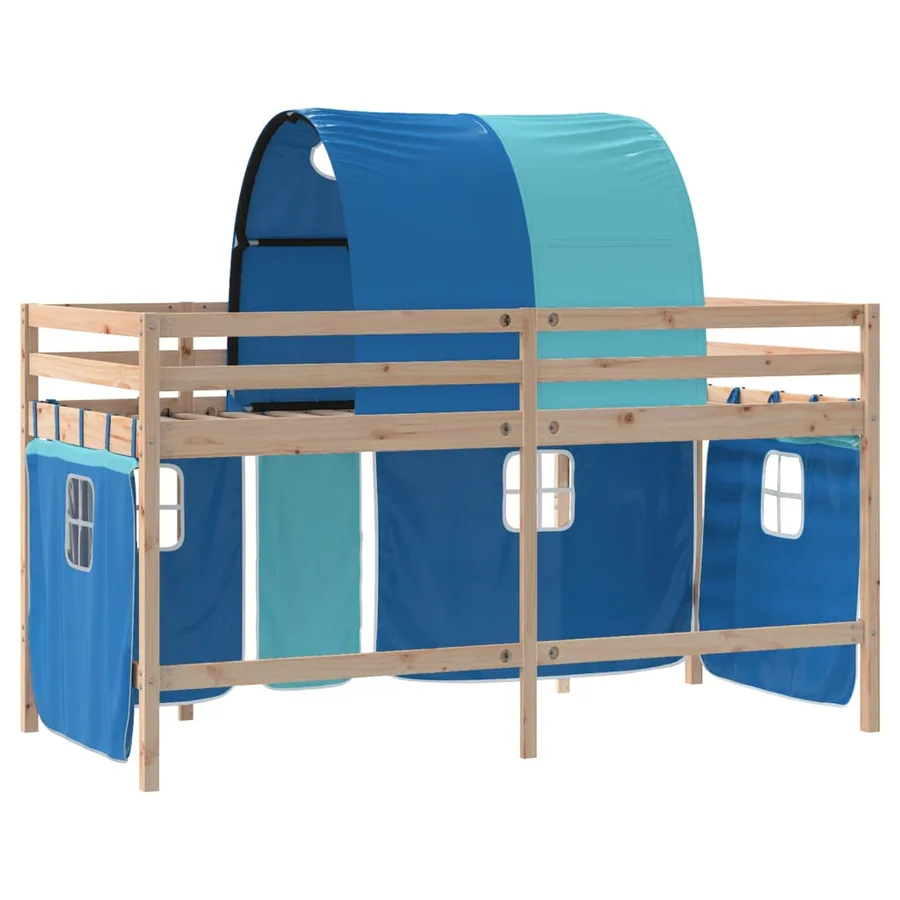 Lit mezzanine enfants avec tunnel sans matelas bleu 90x190 cm - 9