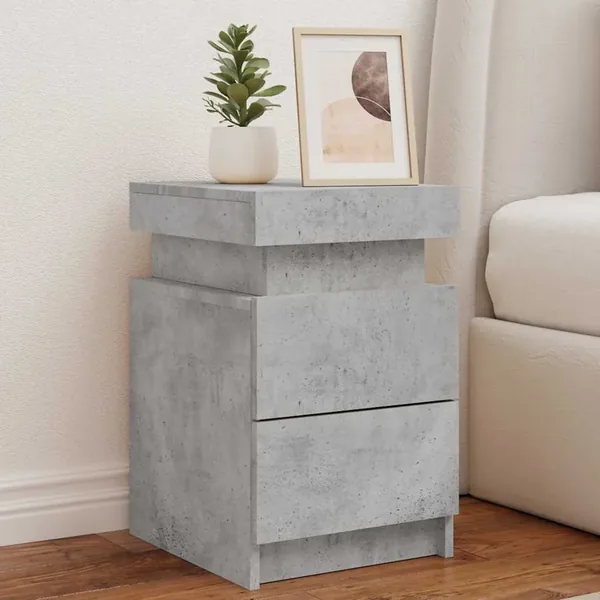 Table de chevet avec lumières LED gris béton 35x39x55 cm