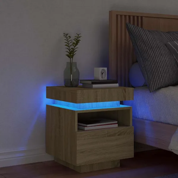 Armoire de chevet avec lumières LED chêne sonoma 40x39x48,5 cm