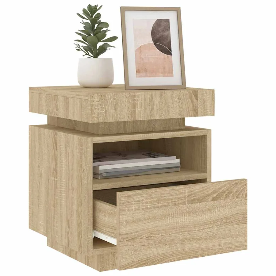 Armoire de chevet avec lumières LED chêne sonoma 40x39x48,5 cm - 13
