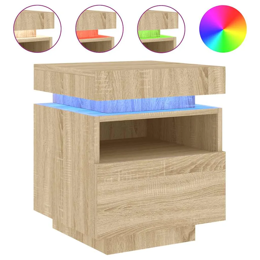 Armoire de chevet avec lumières LED chêne sonoma 40x39x48,5 cm - 2