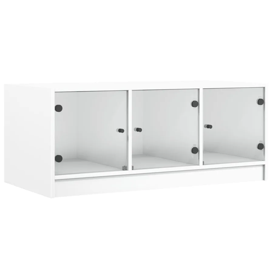 Table basse avec portes en verre blanc 102x50x42 cm - 2