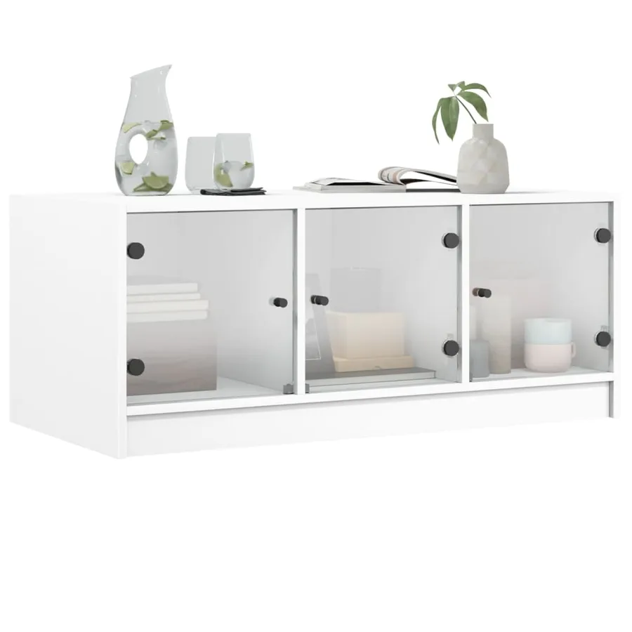 Table basse avec portes en verre blanc 102x50x42 cm - 4