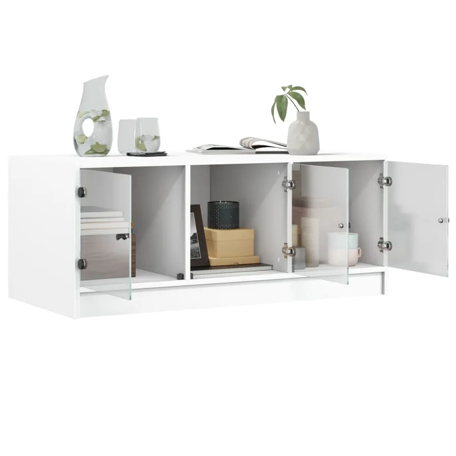 Table basse avec portes en verre blanc 102x50x42 cm - 5