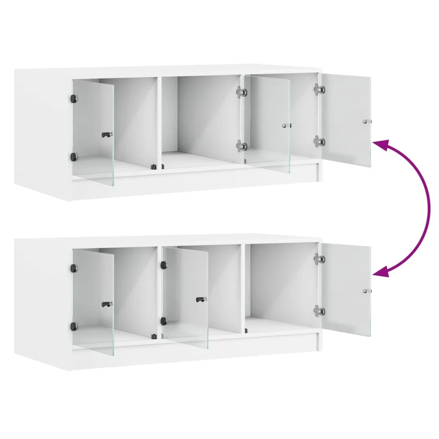 Table basse avec portes en verre blanc 102x50x42 cm - 9