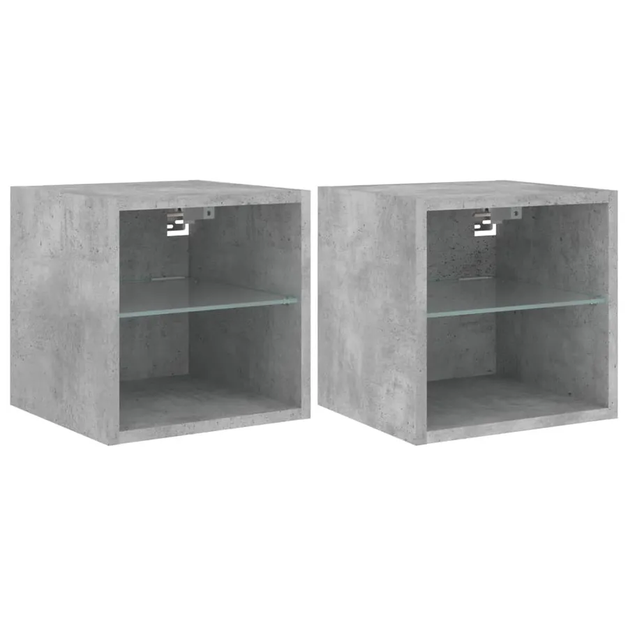 Meubles TV muraux et lumières LED 2pcs gris béton 30x28,5x30 cm - 2