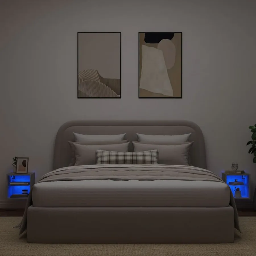 Meubles TV muraux et lumières LED 2pcs gris béton 30x28,5x30 cm - 3