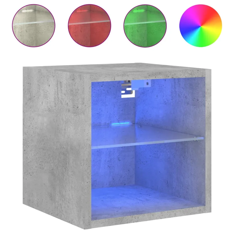 Meubles TV muraux et lumières LED 2pcs gris béton 30x28,5x30 cm - 6