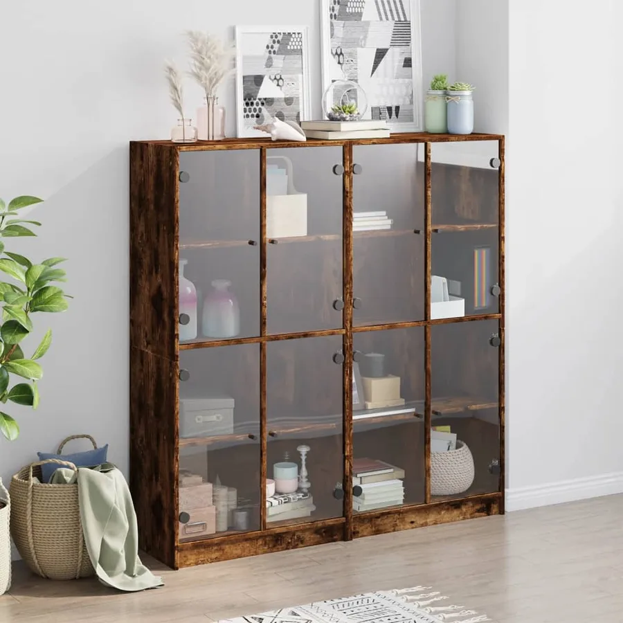 Bibliothèque avec portes chêne fumé 136x37x142 cm - 3