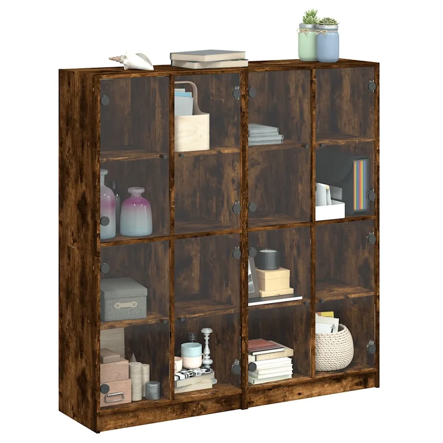 Bibliothèque avec portes chêne fumé 136x37x142 cm - 5