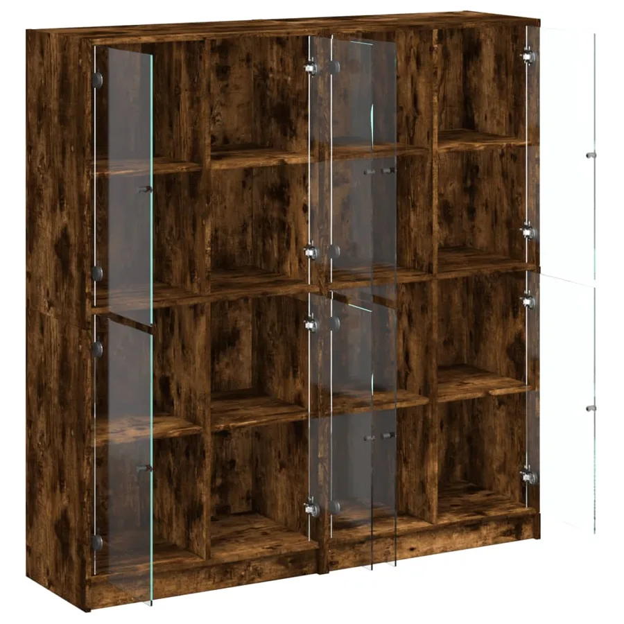 Bibliothèque avec portes chêne fumé 136x37x142 cm - 6