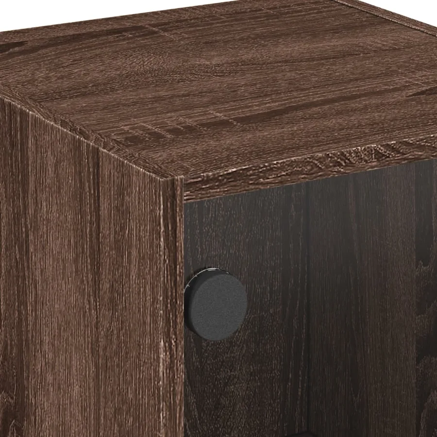 Table de chevet avec porte en verre chêne marron 35x37x42 cm - 10