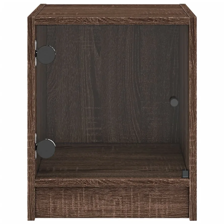 Table de chevet avec porte en verre chêne marron 35x37x42 cm - 6