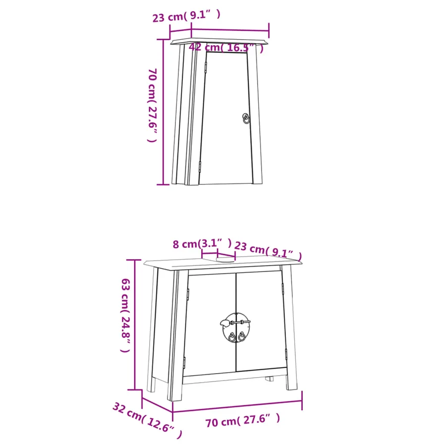 Ensemble de meubles de salle de bain 2 pcs bois de pin massif - 9