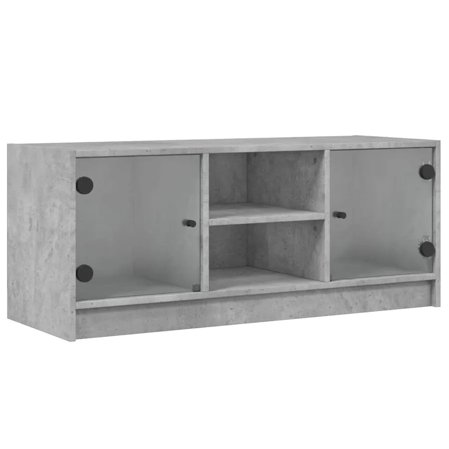 Meuble TV avec portes en verre gris béton 102x37x42 cm - 2