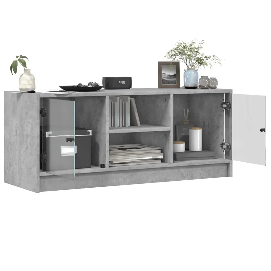 Meuble TV avec portes en verre gris béton 102x37x42 cm - 5