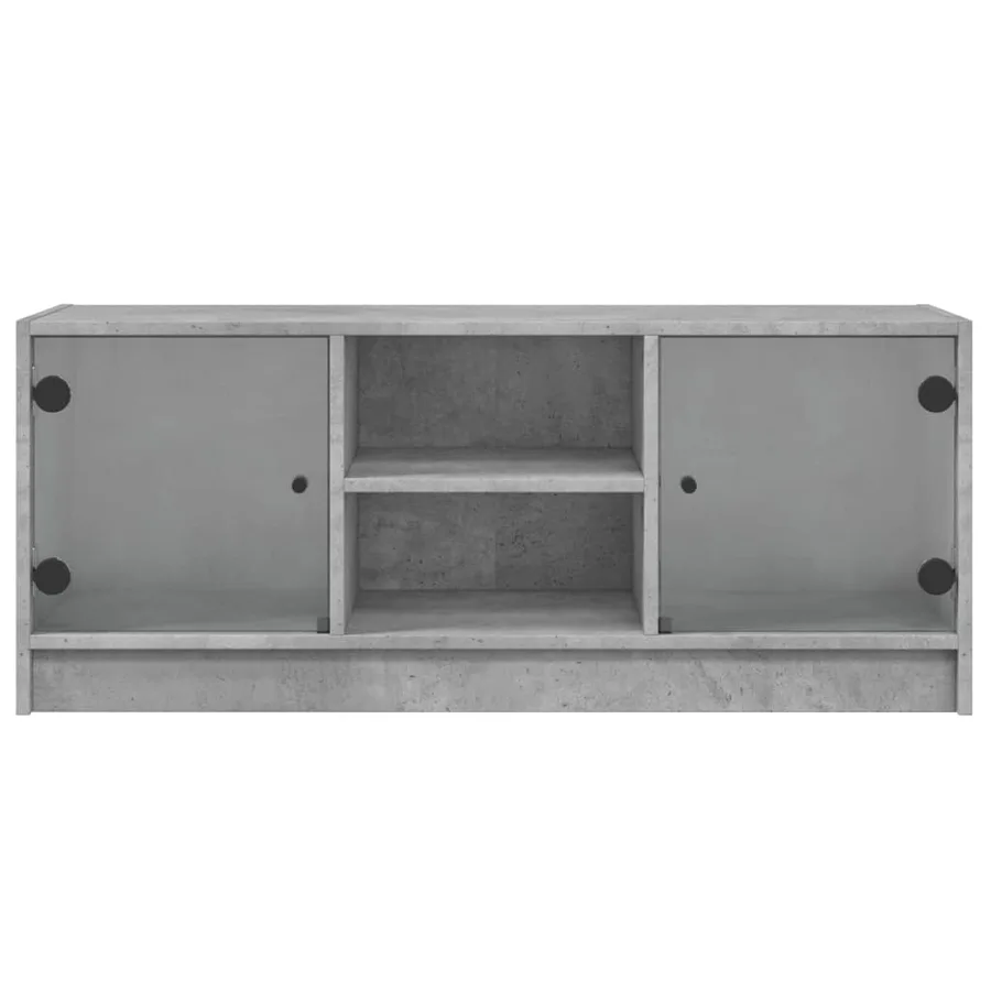 Meuble TV avec portes en verre gris béton 102x37x42 cm - 6