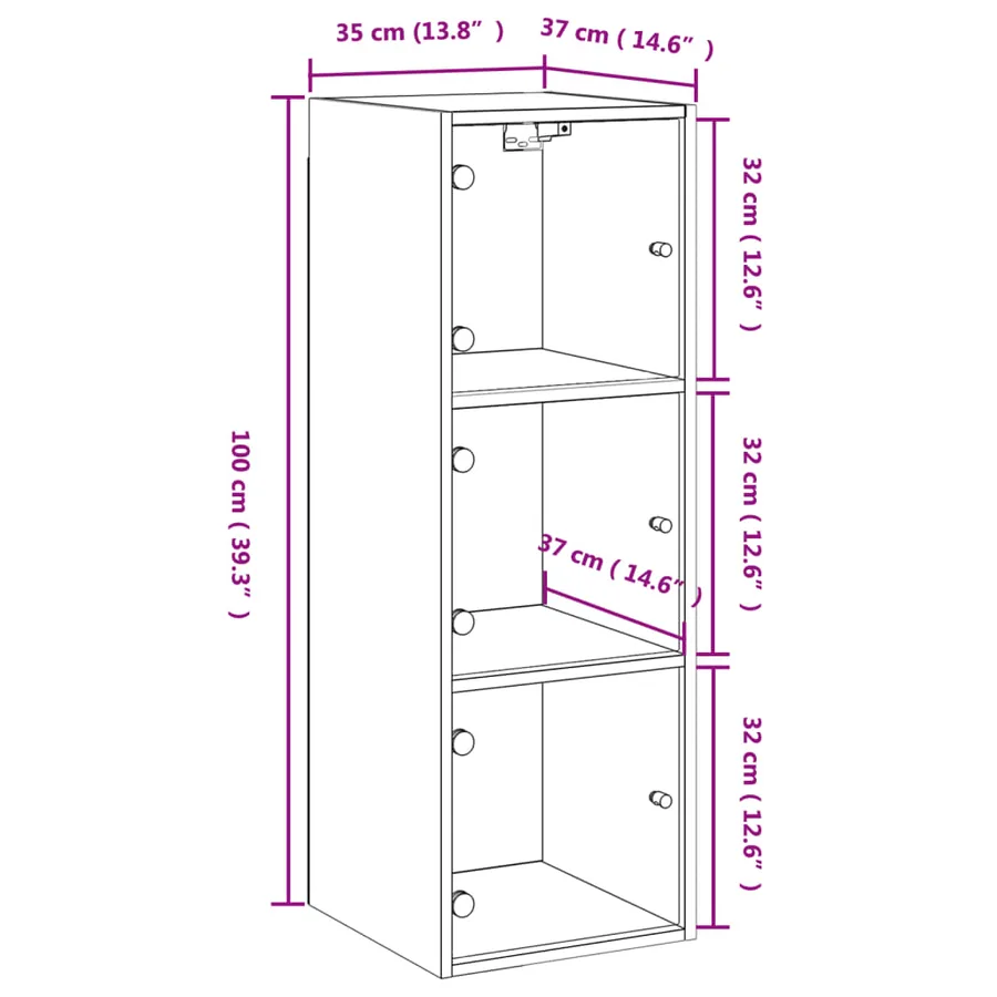 Armoire murale avec portes en verre chêne fumé 35x37x100 cm - 13