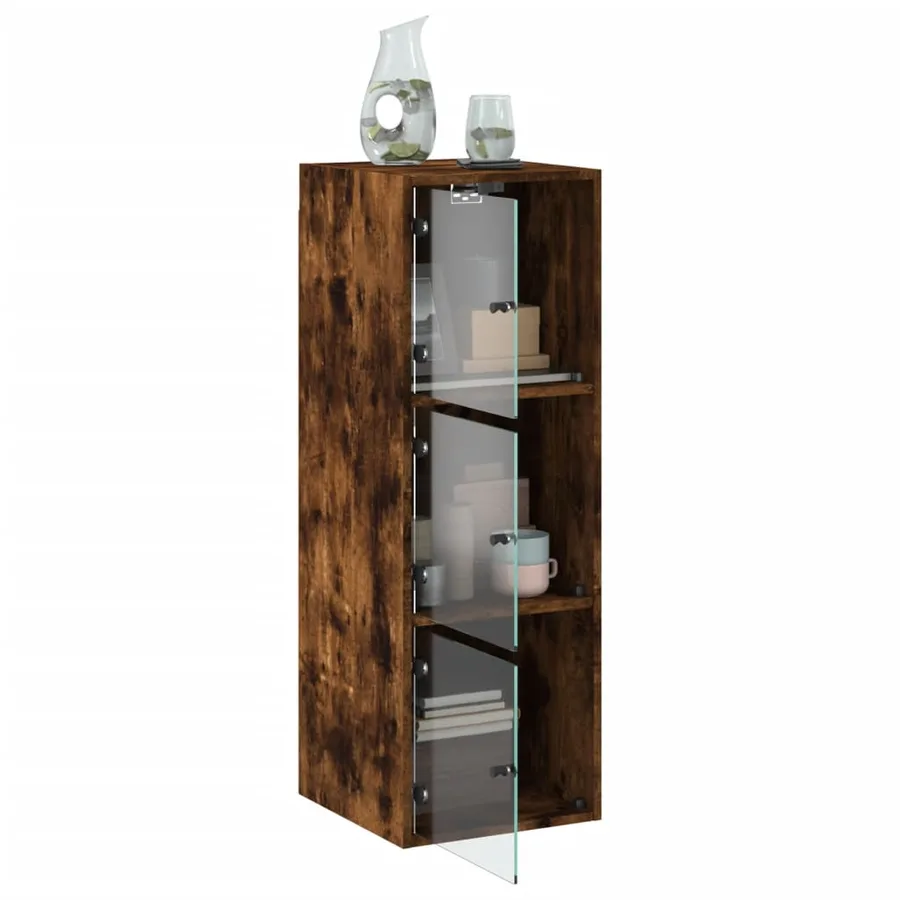 Armoire murale avec portes en verre chêne fumé 35x37x100 cm - 5