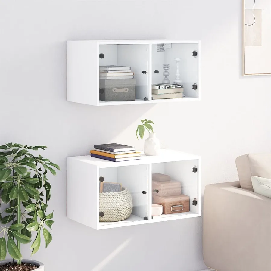 Armoires murales avec portes en verre 2 pcs blanc 68,5x37x35 cm - 3