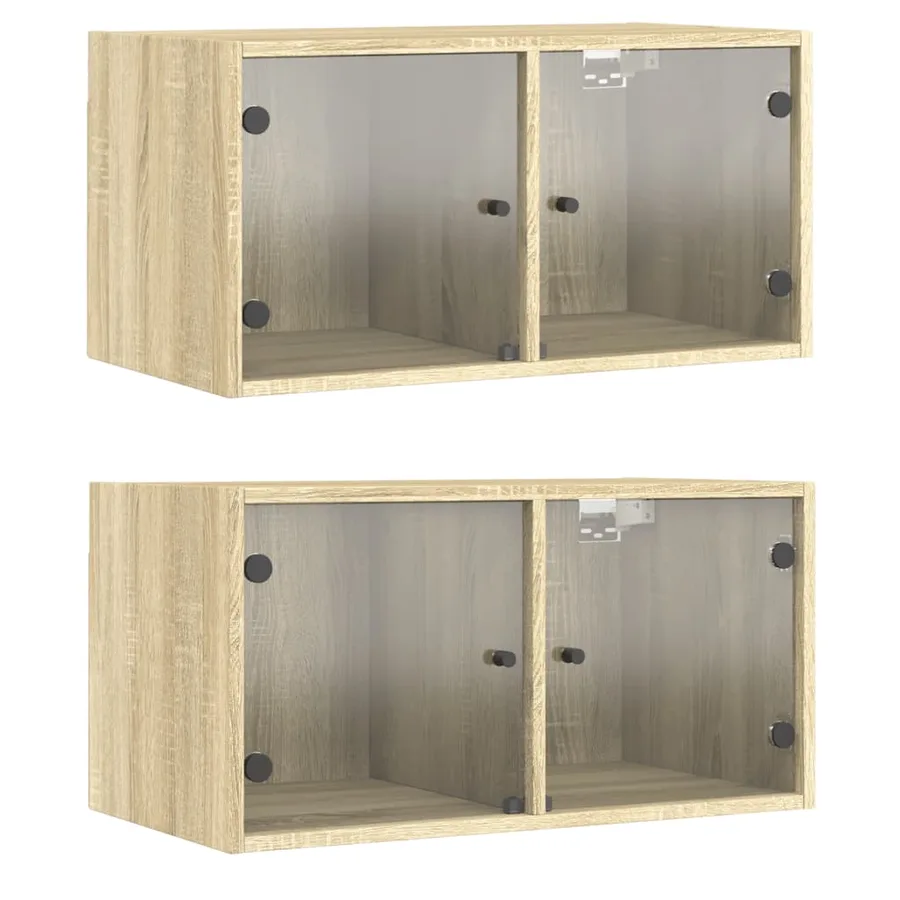 Armoires murales portes vitrées 2 pcs chêne sonoma 68,5x37x35cm - 2
