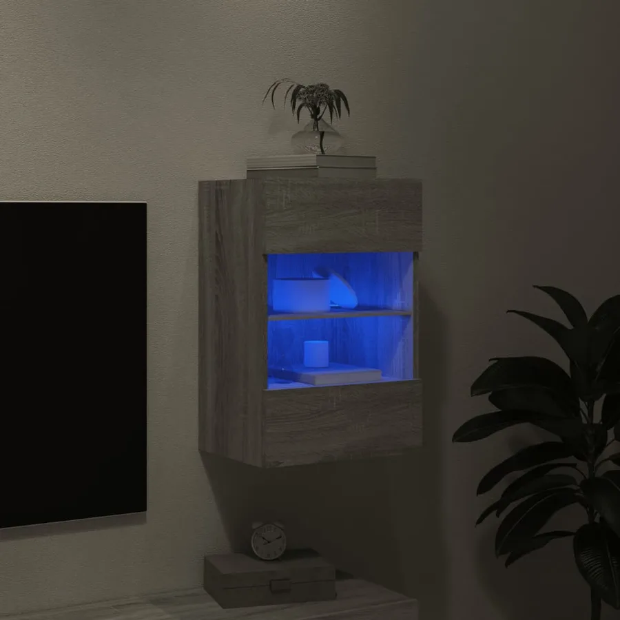Meuble TV mural avec lumières LED sonoma gris 40x30x60,5 cm - 3