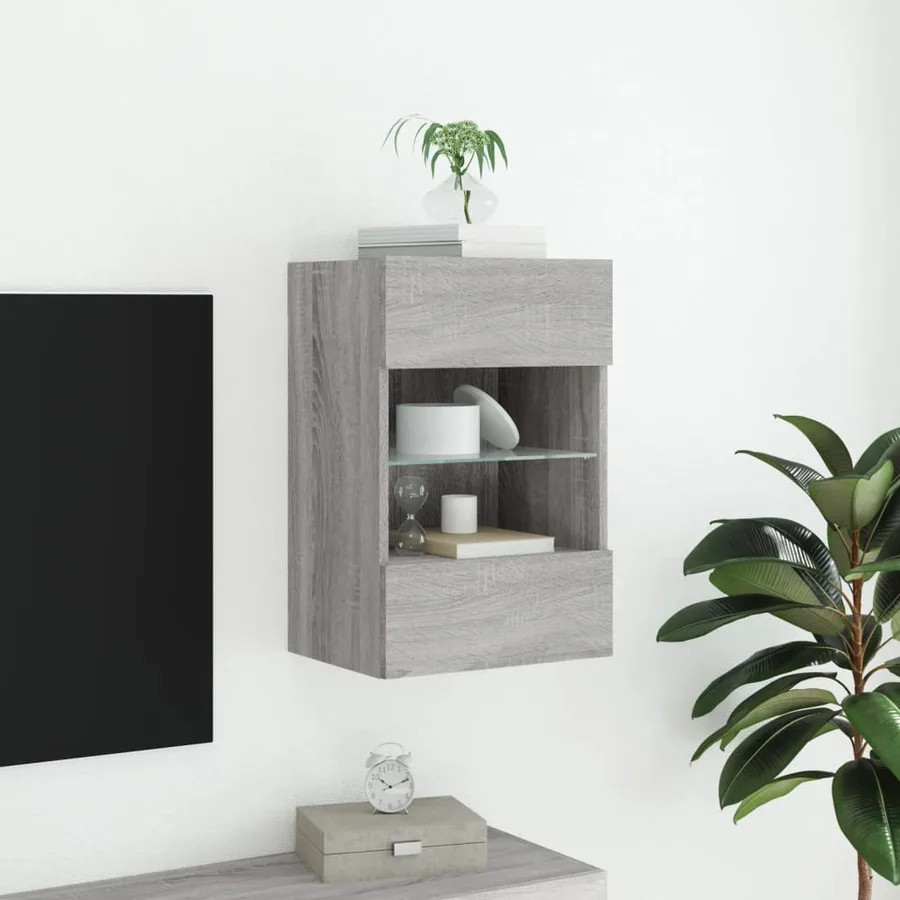Meuble TV mural avec lumières LED sonoma gris 40x30x60,5 cm - 4
