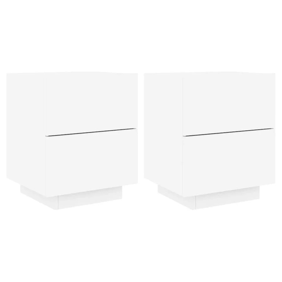 Armoires de chevet et lumières LED 2pcs blanc bois d'ingénierie - 2