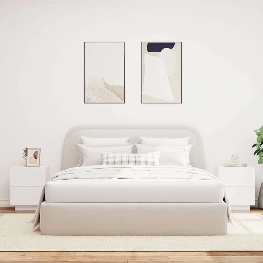 Armoires de chevet et lumières LED 2pcs blanc bois d'ingénierie - 3