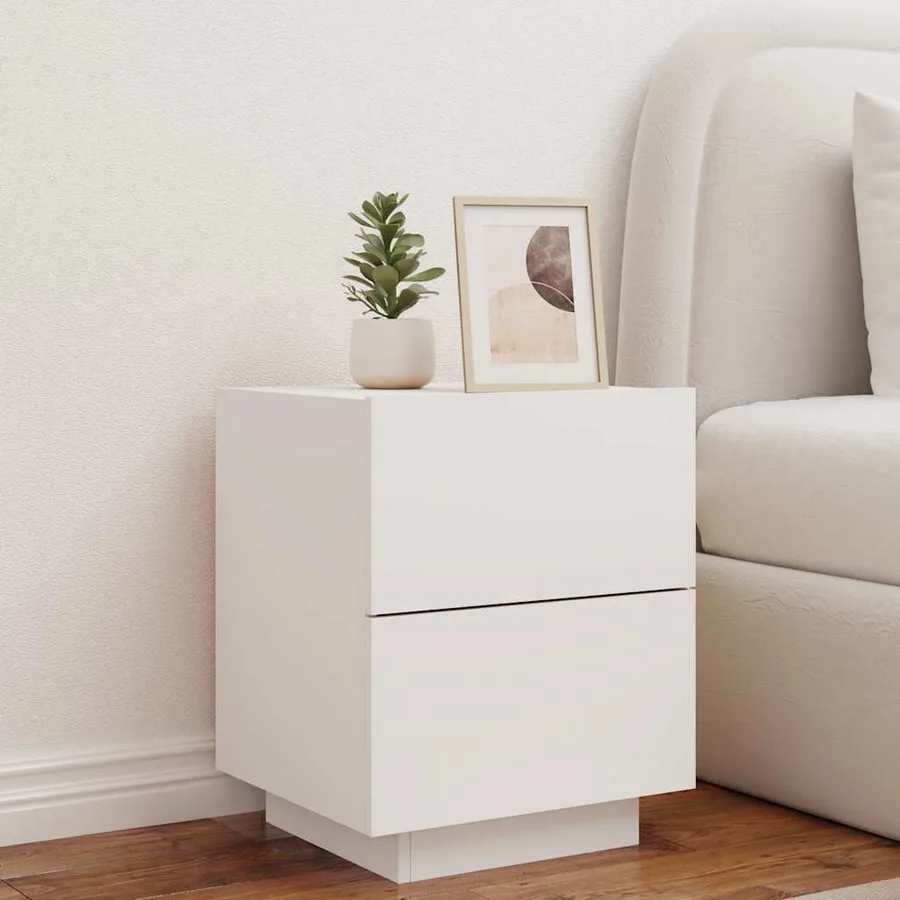 Armoires de chevet et lumières LED 2pcs blanc bois d'ingénierie - 4