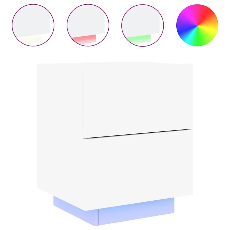 Armoires de chevet et lumières LED 2pcs blanc bois d'ingénierie - 6