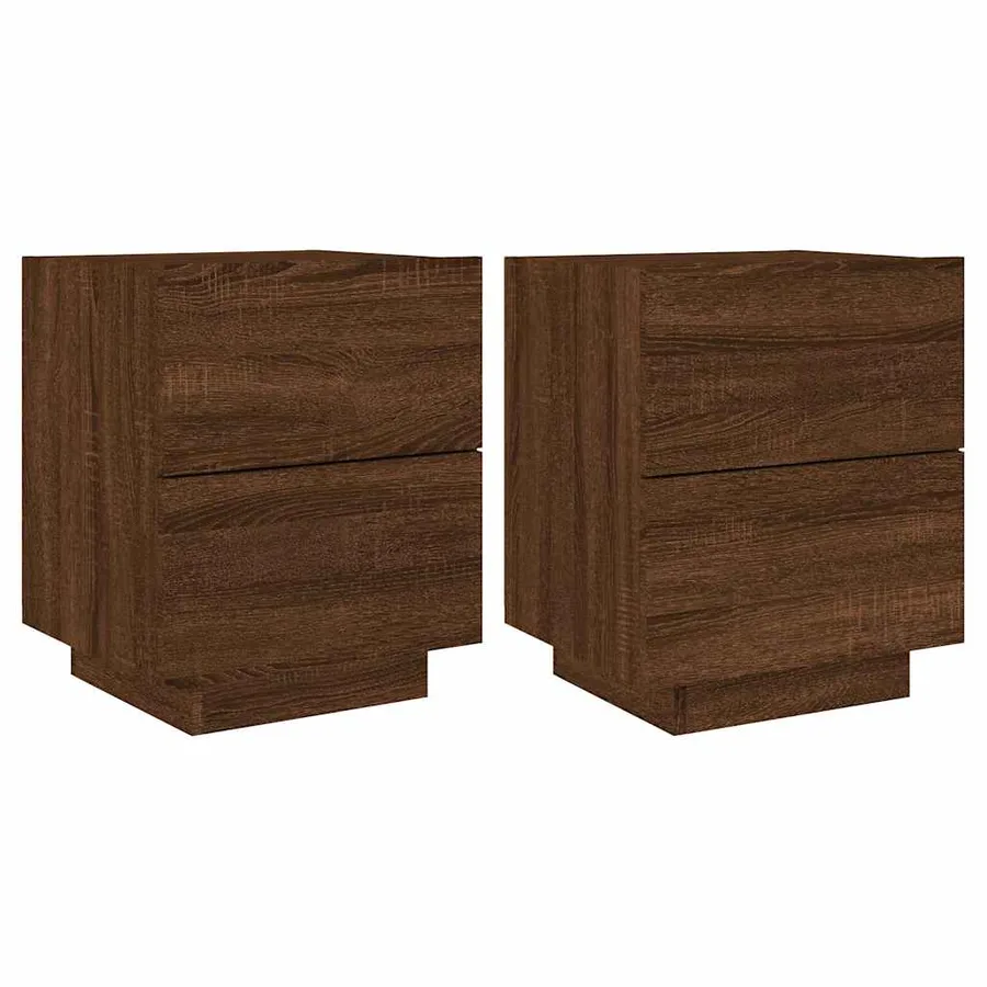 Armoires de chevet et lumières LED 2 pcs chêne marron - 2