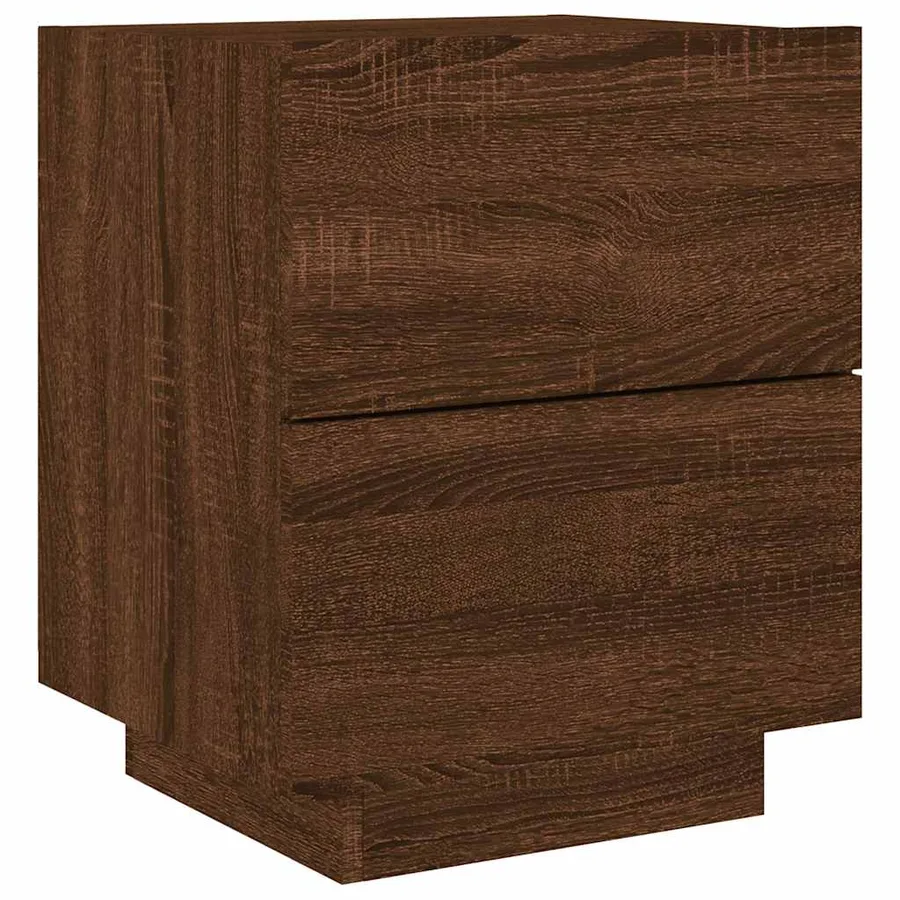 Armoires de chevet et lumières LED 2 pcs chêne marron - 6