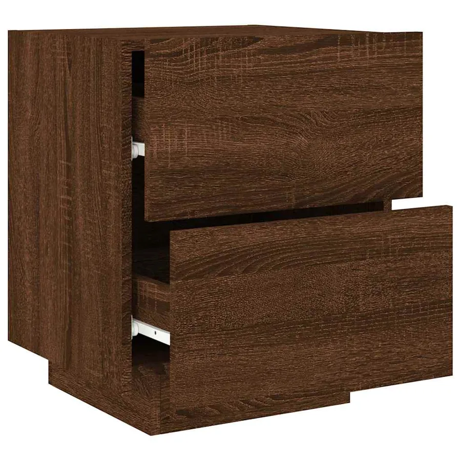 Armoires de chevet et lumières LED 2 pcs chêne marron - 7